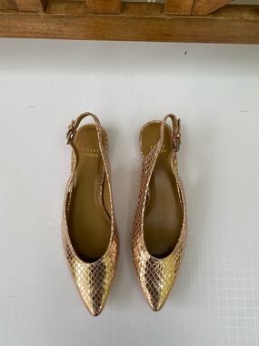 Stuart Weitzman Metallic Rose Gold Pointed Slingback Flats